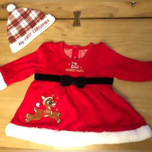 Adorable like- new limited edition Christmas dress, and cute hat.